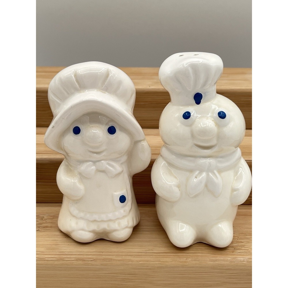 Vintage 1988 Pillsbury Doughboy Poppin Fresh Salt Pepper Shakers Ceramic Set